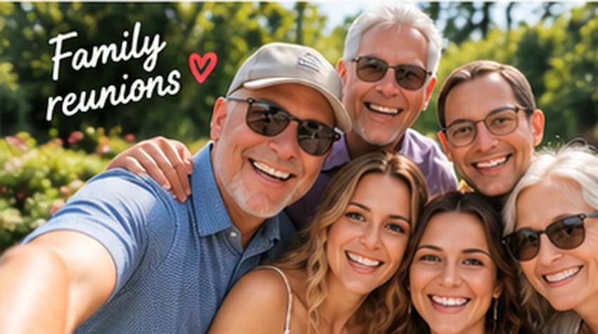 A multigenerational family smiling together outdoors
