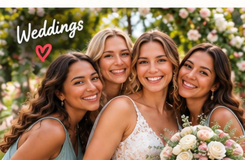 Bride laughing with bridesmaids at a wedding